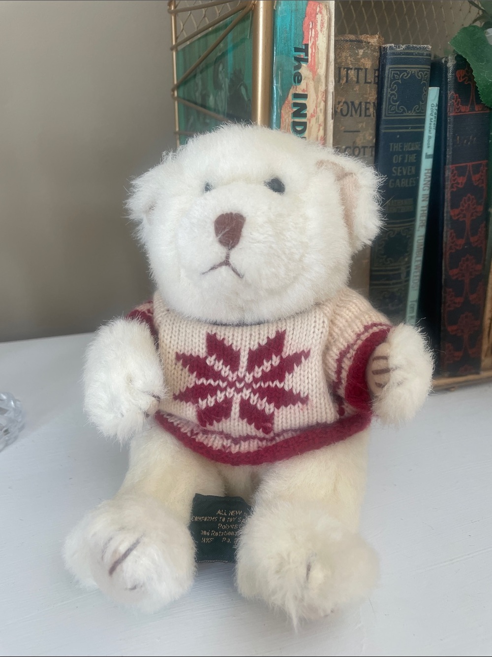 White Plush Teddy Bear with Red Snowflake Sweater Russ brand